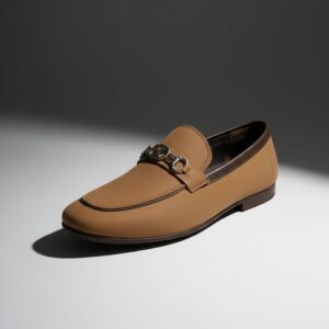 Classic Tan Leather Loafers with Metal Horsebit Detail
