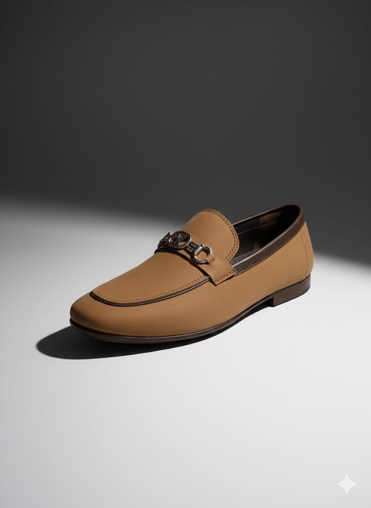 Classic Tan Leather Loafers with Metal Horsebit Detail