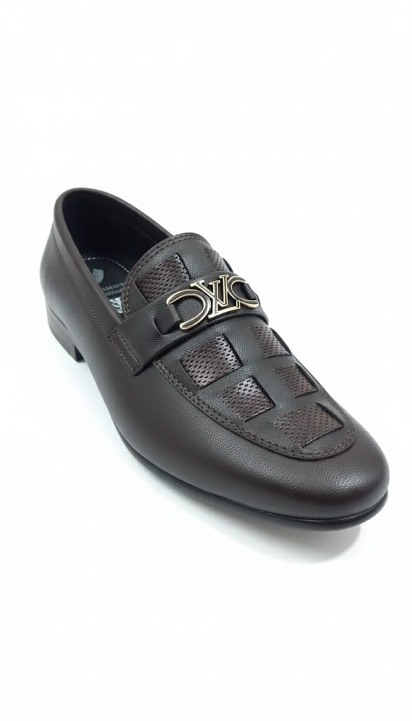 Premium Brown Leather Loafers with Woven Detailing & Metal Accent - Image 2
