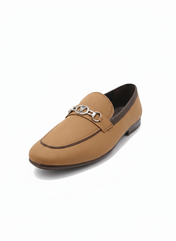 Classic Tan Leather Loafers with Metal Horsebit Detail - Image 2
